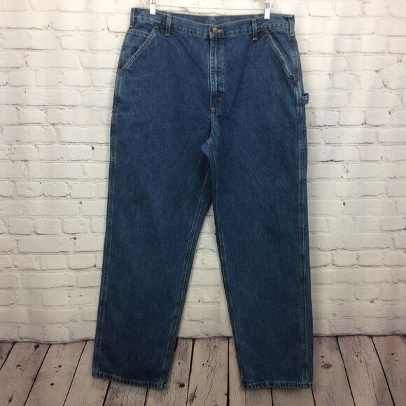 Carhartt Carpenter Jeans Men's Size 40x34 B13-DPS Blue Dungaree Fit Dark Wash - Picture 1 of 10
